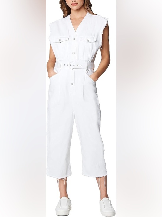 Blank NYC Pants - Blank NYC White Sleeveless Belted Cropped Jumpsuit White EUC size M 100% Cotton